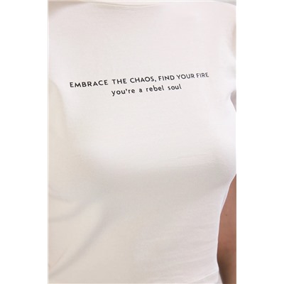 Ekru Slogan Printed Crop установлен
