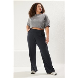 Anthracit Wide Leg Plearted Modal Draped вязание брюки Большого размера TBBSS25AR00004