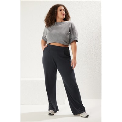 Anthracit Wide Leg Plearted Modal Draped вязание брюки Большого размера TBBSS25AR00004