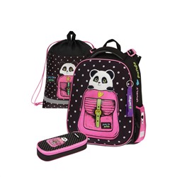 Ранец Berlingo Expert Box "Cute panda" 38*29*16см, 2 отделения, анатомическая спинка, пенал и мешок для обуви в комплекте