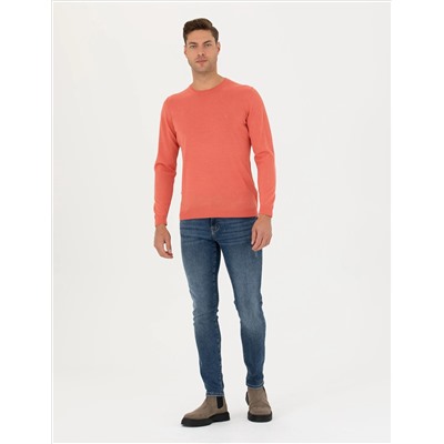 Лосось Slim Fit Bicycle Neck Sheam Смешанный базовый вязаный свитер