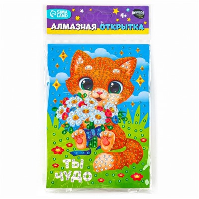 Алмазная мозаика для детей с частичным заполнением на открытке «Ты чудо»