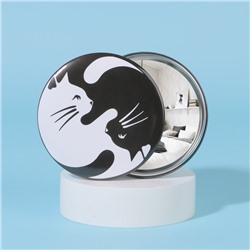 Зеркало карманное «Кошки», d = 7 см, цвет белый/чёрный