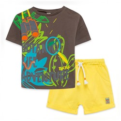 Conjunto camiseta + bermudas - 100% algodón - marrón y amarillo