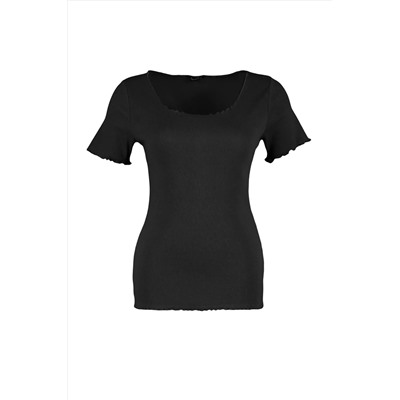 Черный валичный воротник вязание Blought Blouse TBBSS23BF00010