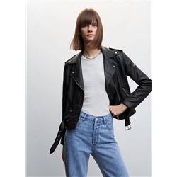 Cazadora biker piel -  Mujer | MANGO OUTLET España