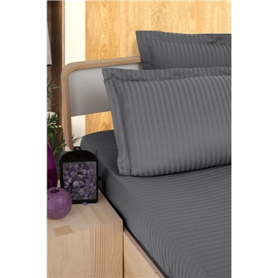 Простынь Карвен Stripe Satin на резинке+наволочка 100*200 +33см/ 50*70(1)+5см сатин antrasit/антрацит (Акция)