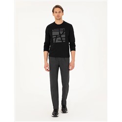 Антрацит меландж Slim Fit 3 пряжа плоский спортивный костюм Six Six