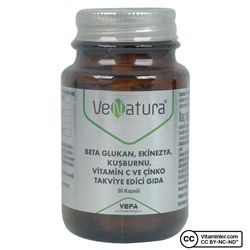 Venatura Beta Glucan, эхинацея, шиповник, витамин C и цинк 30 капсул