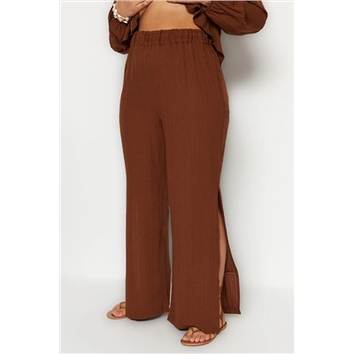 Brown Slip подробный высокий Laral Bürümcük Wide Paja Beach Clothing Plants Tbbss23ar00012