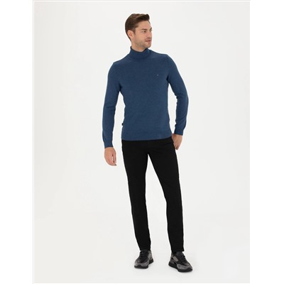 Индиго меландж Slim Fit Friendman воротник основной трикотажный свитер