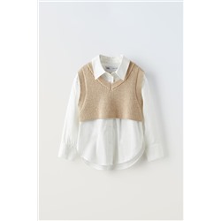 CAMISA POPELÍN COMBINADA PUNTO
