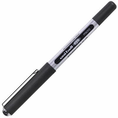 Ручка-роллер Uni-Ball Eye, ЧЕРНАЯ, корпус серебро, узел 0,5 мм, линия 0,3 мм, UB-150 BLACK
