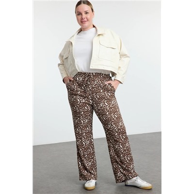Brown Patchered Bedting Широкая нога Bürümcük вязание брюки большого размера tbbaw25ar00017