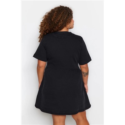 Anthracit открылся из талии/фигуриста V -Neck Denim Dress TBBSS23AH00078