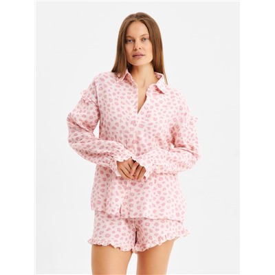 Комплект домашний женский (рубашка, шорты) KAFTAN «Муслин: pink leopard» размер 52-54, розовый