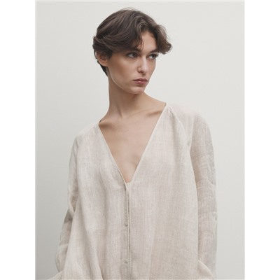 100% linen maxi oversize blouse