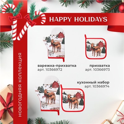 Набор кухонный Этель Нorse family, варежка 20×28 см, прихватка 19×19 см, 100%хлопок