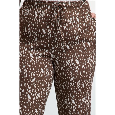 Brown Patchered Bedting Широкая нога Bürümcük вязание брюки большого размера tbbaw25ar00017