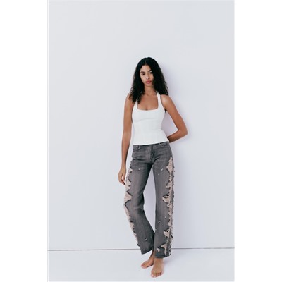 JEANS TRF WIDE LEG ROTOS TIRO MEDIO