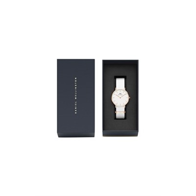 Reloj de cuarzo de tela nato Classic Dover 36 mm - Blanco y dorado