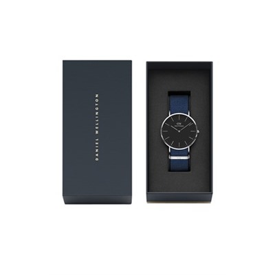 Reloj de cuarzo de poliéster Classic Bayswater - Azul marino y plateado