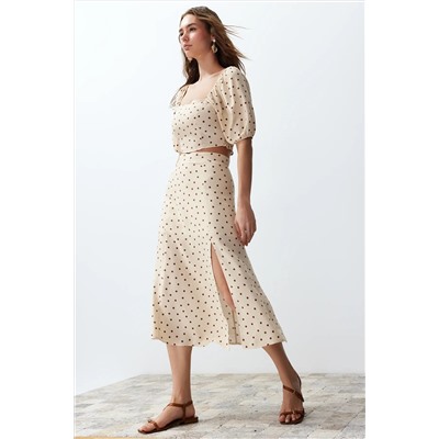 Бежевая щель MIDI Viscose Plaving Polka Dot Blouse-ETC Team Twoss20au0097