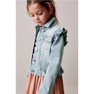 Mid Blue Frill Shoulder Denim Jacket (3-16yrs)