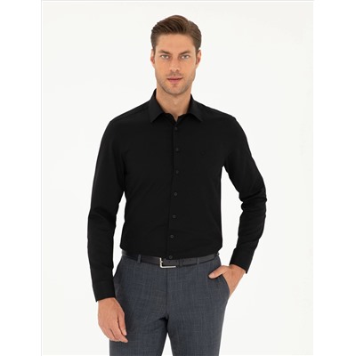 Черный амелор Slim Fit рубашка с длинным рукавом