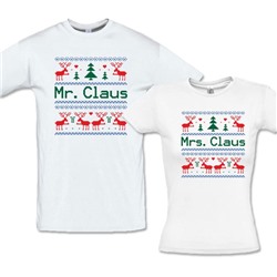 Парные новогодние футболки "Mr.Claus, Mrs.Claus"