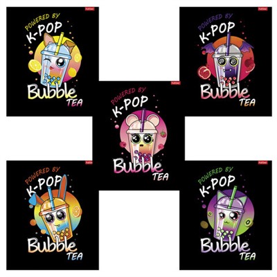 Тетрадь А5, 48 л., HATBER скоба, клетка, глянцевая ламинация, "Bubble tea" (микс в спайке), 48Т5лВ1