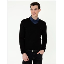 Black Slim Fit v -neck Основной вязаный свитер