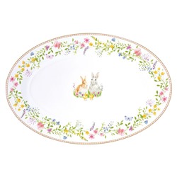 Блюдо, 35х23 см, фарфор P, белое, овальное, Кролики и цветы, Happy Easter, 62790