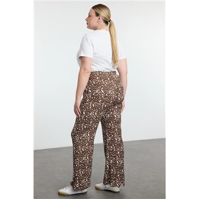 Brown Patchered Bedting Широкая нога Bürümcük вязание брюки большого размера tbbaw25ar00017