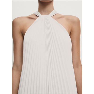 Vestido largo plisado cuello halter