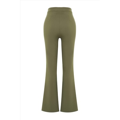 Chaki Flare Slite Подробная тканые брюки Twoaw22pl0046