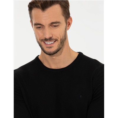 Black Slim Fit Bike Neck Basic вязаный свитер