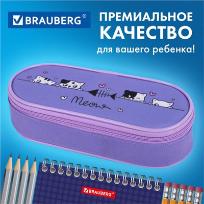Пенал-футляр BRAUBERG, 1 отделение, органайзер, полиэстер, 22x9х5 см, "Meow", 272312