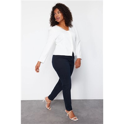Белое кружево v -neck кнопка большого размера тканая блузка tbbss24af00091