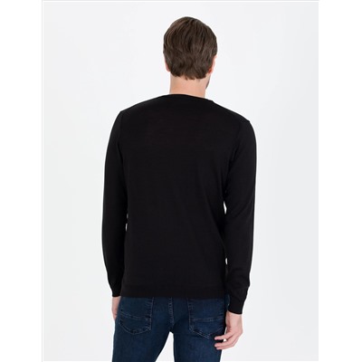 Black Slim Fit Bicycle Neck Sheam Смешанный базовый вязаный свитер