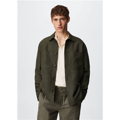Sobrecamisa 100% lino bolsillos -  Hombre | MANGO OUTLET España