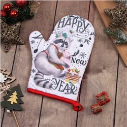 Варежка-прихватка новогодняя "Happy new year" 20х27см,100% п/э