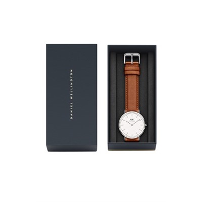 Reloj de cuarzo de piel Classic Durham - Camel y plateado