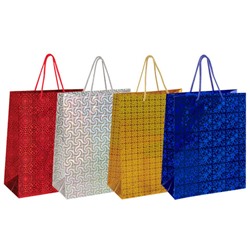Пакет подарочный (1 штука) 26x13x32 см, ЗОЛОТАЯ СКАЗКА голография, ассорти 4 цвета, 606607