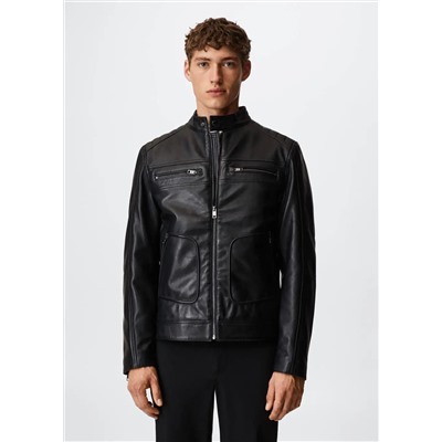 Cazadora biker piel -  Hombre | MANGO OUTLET España