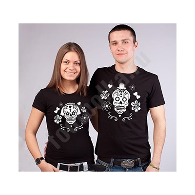 Футболка мужская белая "Жених и невеста" череп SALE