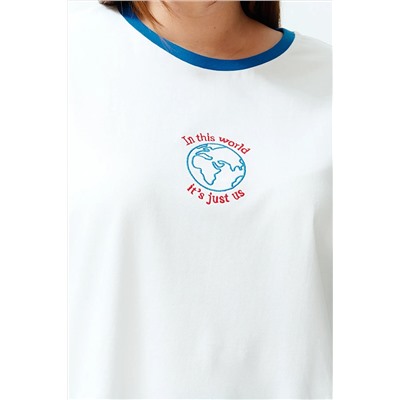 Ekru Unisex Oversiz Casual 100 %хлопковая пара вязание футболка TBBSS24BF00033