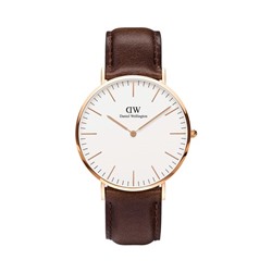 Reloj de cuarzo de piel y chapado en oro rosa Classic Bristol