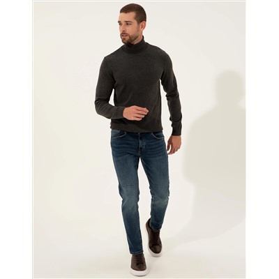 Серый меландж Slim Fit Fisherman воротник базовый трикотажный свитер