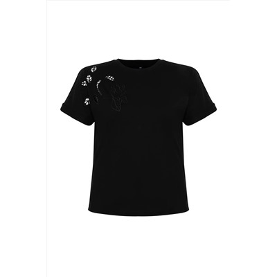 Black Brode Detail Basic 100 %хлопковой вязаной футболка TBBSS24BF00055